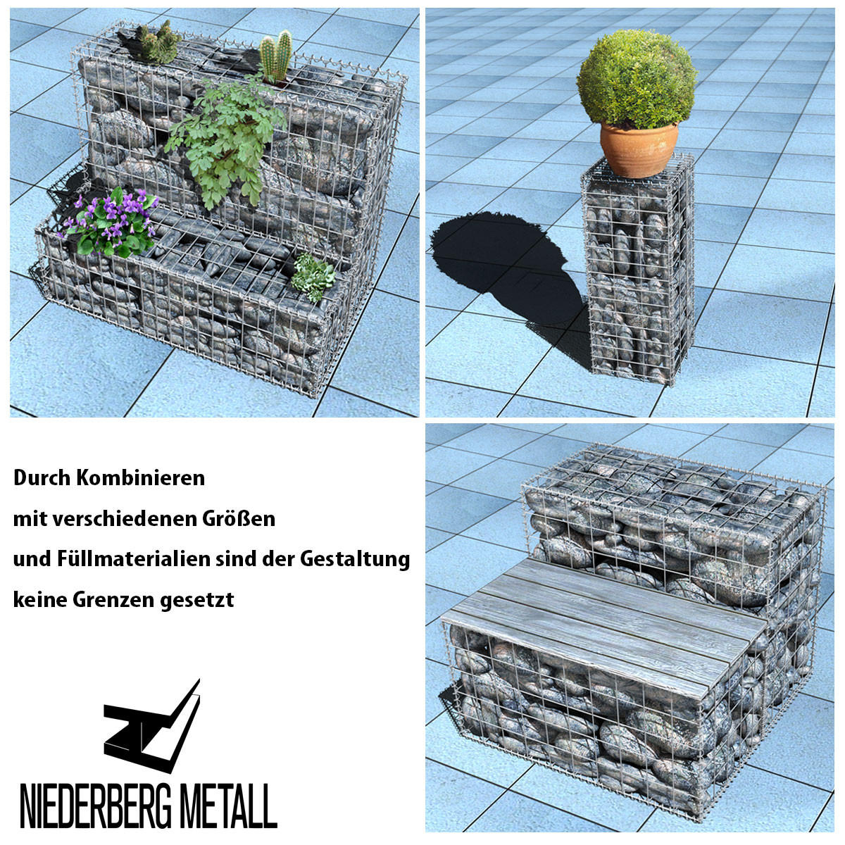 GABIONEN Steinkorb aus Stahl, 100/50/50 cm, Feuerverzinkt - Grau, Metall (50/50cm) - Niederberg Metall
