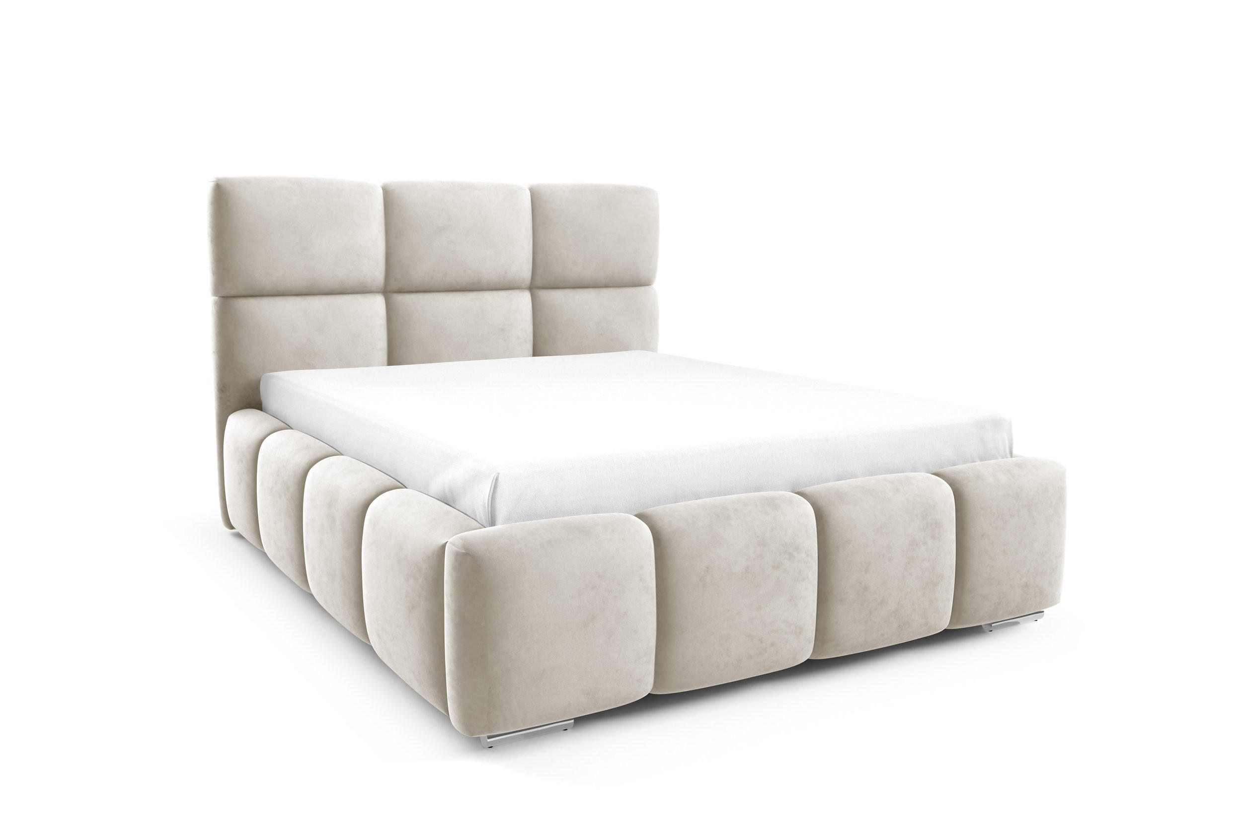 POLSTERBETT TRIO, 180x200 cm, Doppelbett mit Bettkasten, Velourstoff, Frabe: Beige - Beige, Holz/Kunststoff (180/200cm)