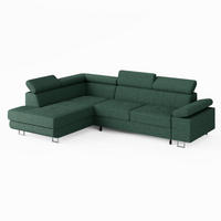 ECKSOFA CAROLINE Links Grün Cord-Stoff L-Form Couch mit Schlaffunktion & Bettkasten - Chromfarben/Grün, Textil (253/190cm)