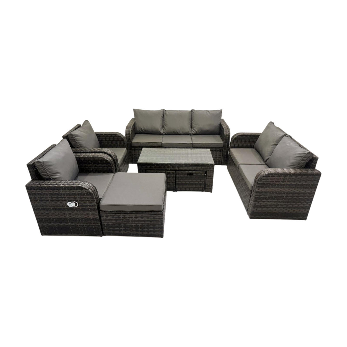 GARTENSOFA SET mit rechteckigem COUCHTISCH Polyrattan 10-Sitzer Dunkelgrau - Dunkelgrau/Grau, Glas/Kunststoff - Fimous