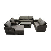 GARTENSOFA SET mit rechteckigem COUCHTISCH Polyrattan 10-Sitzer Dunkelgrau - Dunkelgrau/Grau, Glas/Kunststoff - Fimous