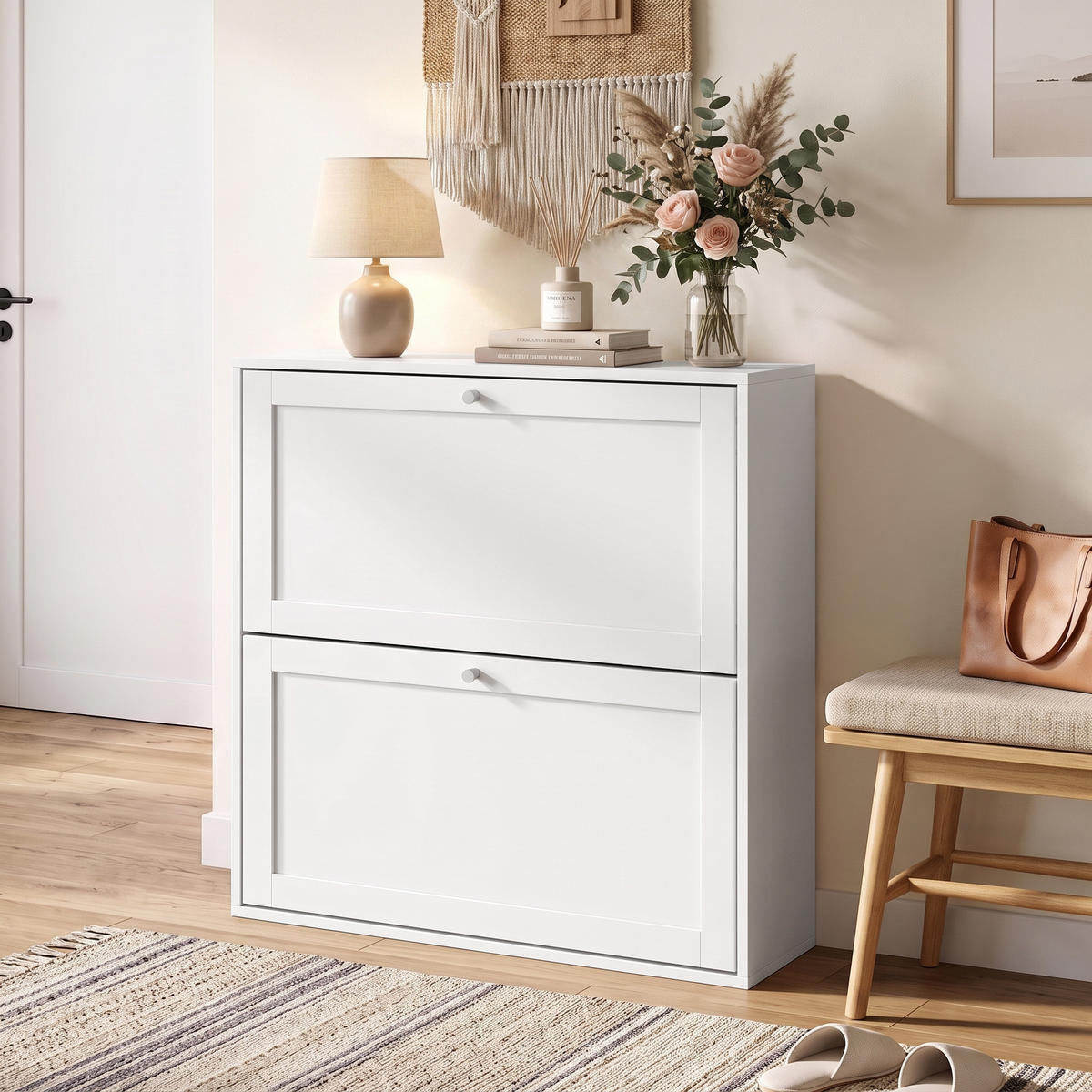 SKOSKÅP i MDF, vit - Vit, Träbaserade material/Metall (20/84/80cm) - HOMCOM