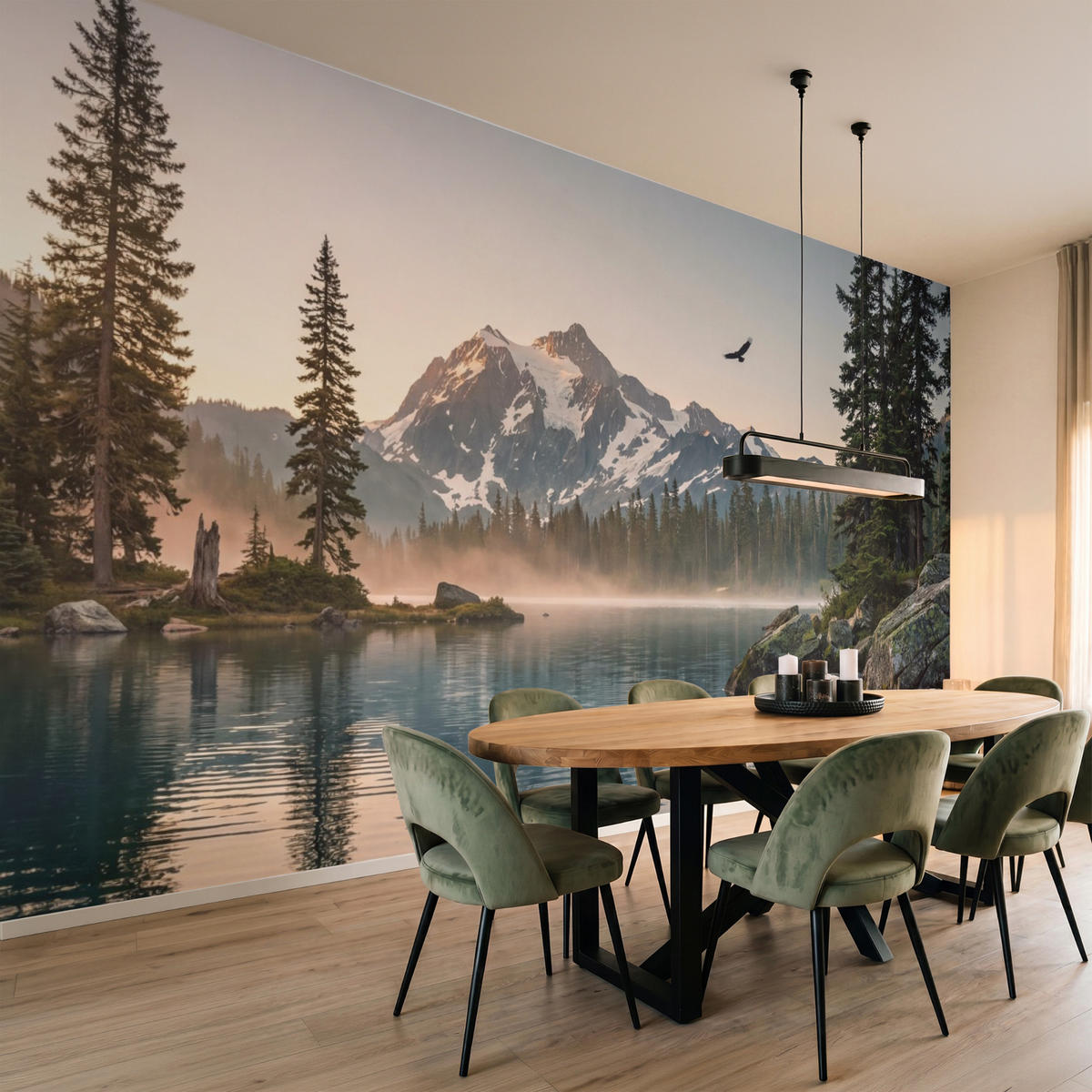 TAPETE - Berge - Wasser - Bäume - 500x260 cm - Multicolor, Papier (500/260cm) - OnlyWow