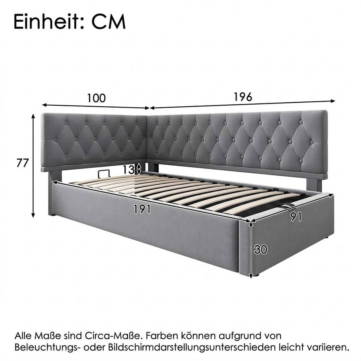 POLSTERBETT 90/190 cm Grau mit hydraulischem Stauraum, ohne Matratze - Grau, Holz/Textil (90/190cm) - Oxeza