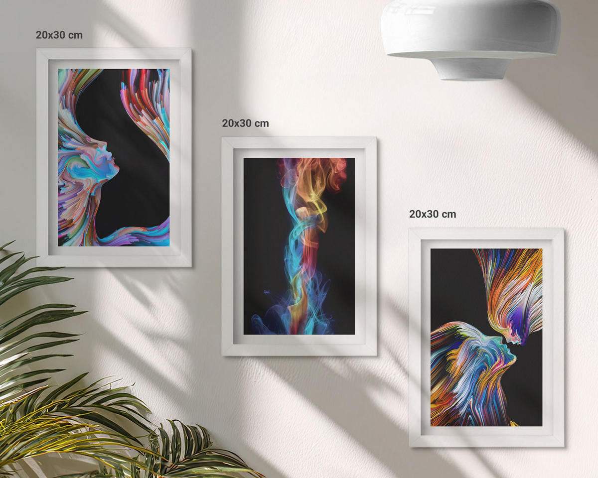 WANDBILDER 3er-Set - 20x30 cm Weißer Rahmen - Bunte abstrakte Gesichter - Weiß, Kunststoff (20/30cm) - ArtPrintCave