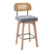 BARHOCKER 2er Set, 360° drehbar, Wiener Geflecht/Chenille, 67,5cm Sitzhöhe, Grau - Wildeiche/Grau, Holz/Textil (44/96/51cm) - LVHOM