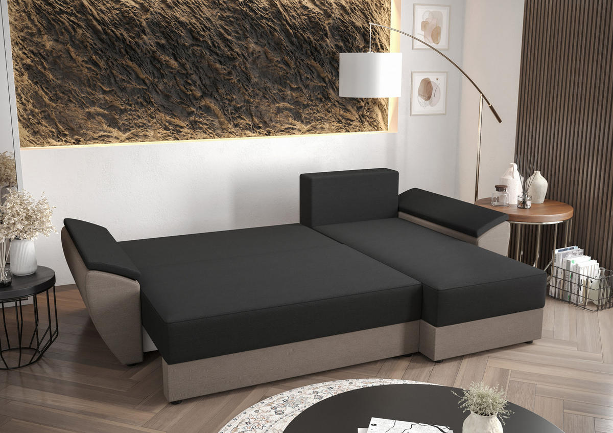 ECKSOFA L REBI L2 Poso 01 Rechts mit Schlaffunktion, Senfton, L-Form - Gelb, Textil (251/140cm)