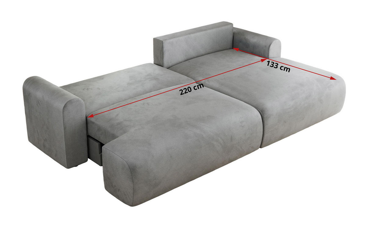 ECKSCHLAFSOFA TONO L Hellgrau Velvet - links - Hellgrau/Schwarz, Kunststoff/Textil (260/150cm) - MKS