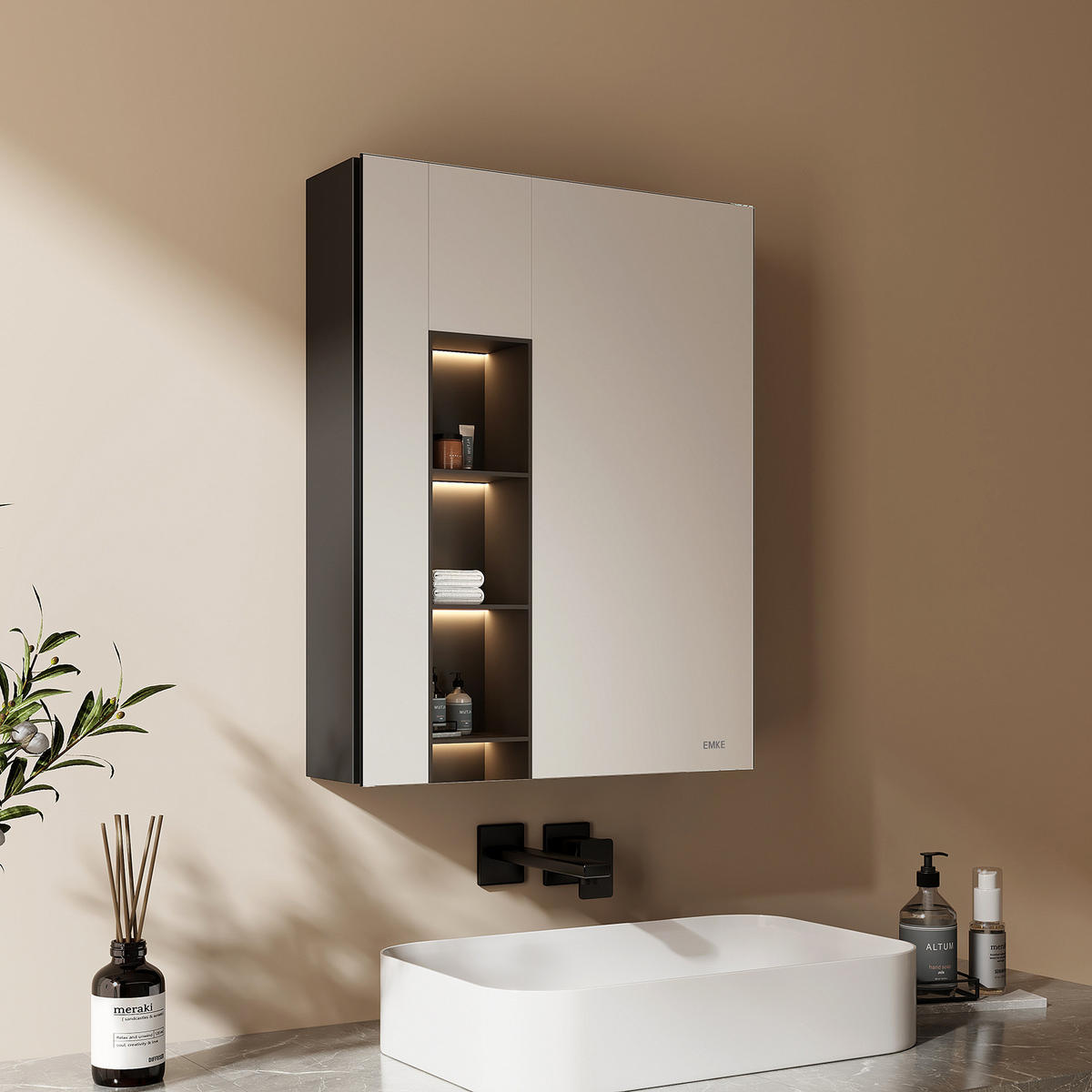 SPIEGELSCHRANK Schwarz 65/50/14,5 cm - Schwarz, Metall (50/65/14.5cm) - EMKE