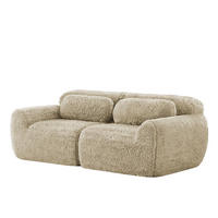SOFA in Hellkhaki aus Plüsch mit rutschfester Basis und Kissen - Sandfarben, Textil (104/73/204cm) - Flora Grace