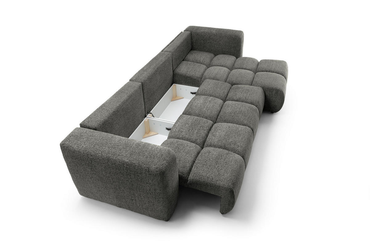 ECKSOFA ARTE 03 Grau Chenille mit Schlaffunktion - Grau, Holz (336/177cm) - MASSENO