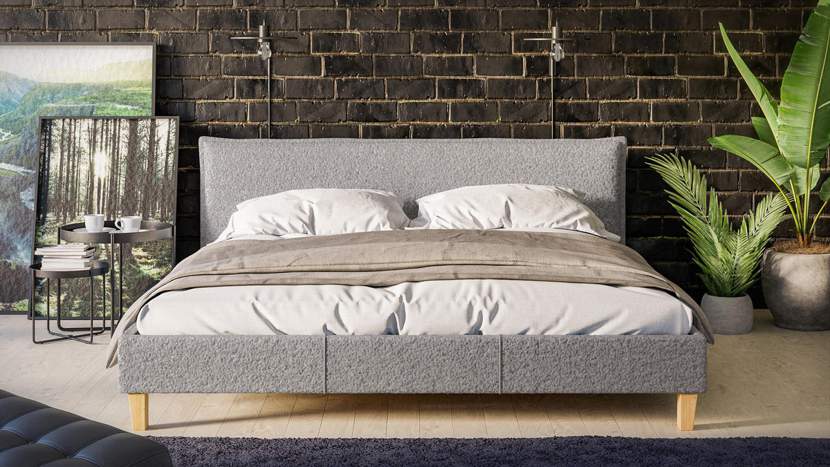 POLSTERBETT Arles 180/200 cm Boucle Stoff - Hellbraun/Grau, Holz/Textil (180/200cm) - S-Style Möbel