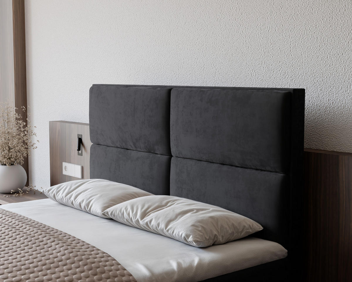 BOXBETT ORFEO 160/200 cm mit Matratze und Topper, Schwarz - Schwarz, Textil (160/200cm) - Idohome
