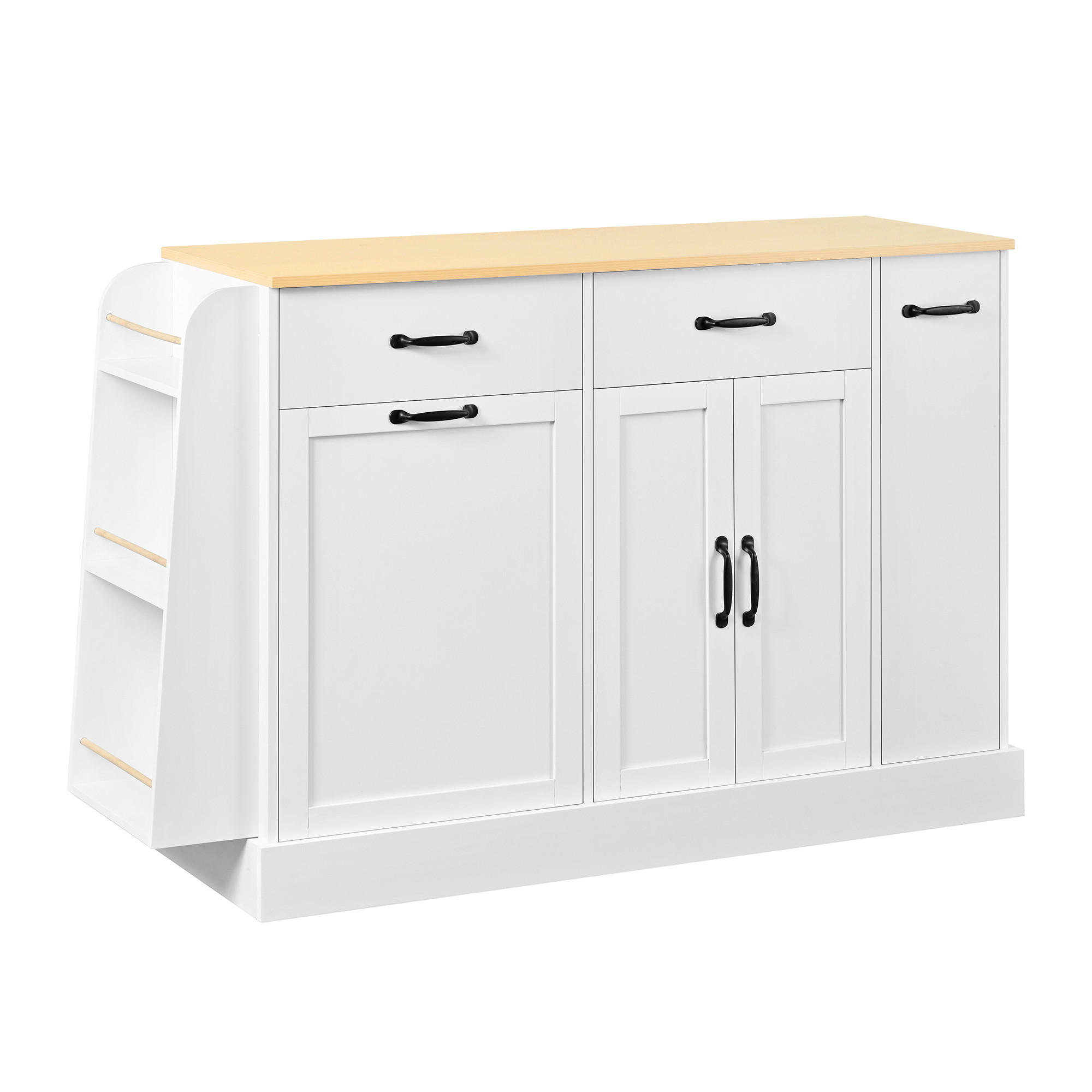 KÜCHENINSEL in Weiß Küchenschrank modern, Schubladen, Abfallbehälterfach & Gewürzregal, B133.5/T40/H86cm - Weiß, Holzwerkstoff/Metall (133.5/86/40cm) - STILVORA
