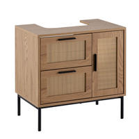 WASCHBECKENUNTERSCHRANK Eiche-Optik 60x60x40 cm mit Tür, Schubladen und Rattangeflecht - Schwarz/Braun, Holzwerkstoff/Metall (60/60/40cm) - KADIMA DESIGN