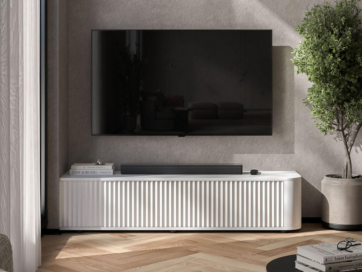 TV komoda Aurora matná biela 140 cm s nízkymi nožičkami - biela, kompozitné drevo (140/31/35cm) - Meble Lindner