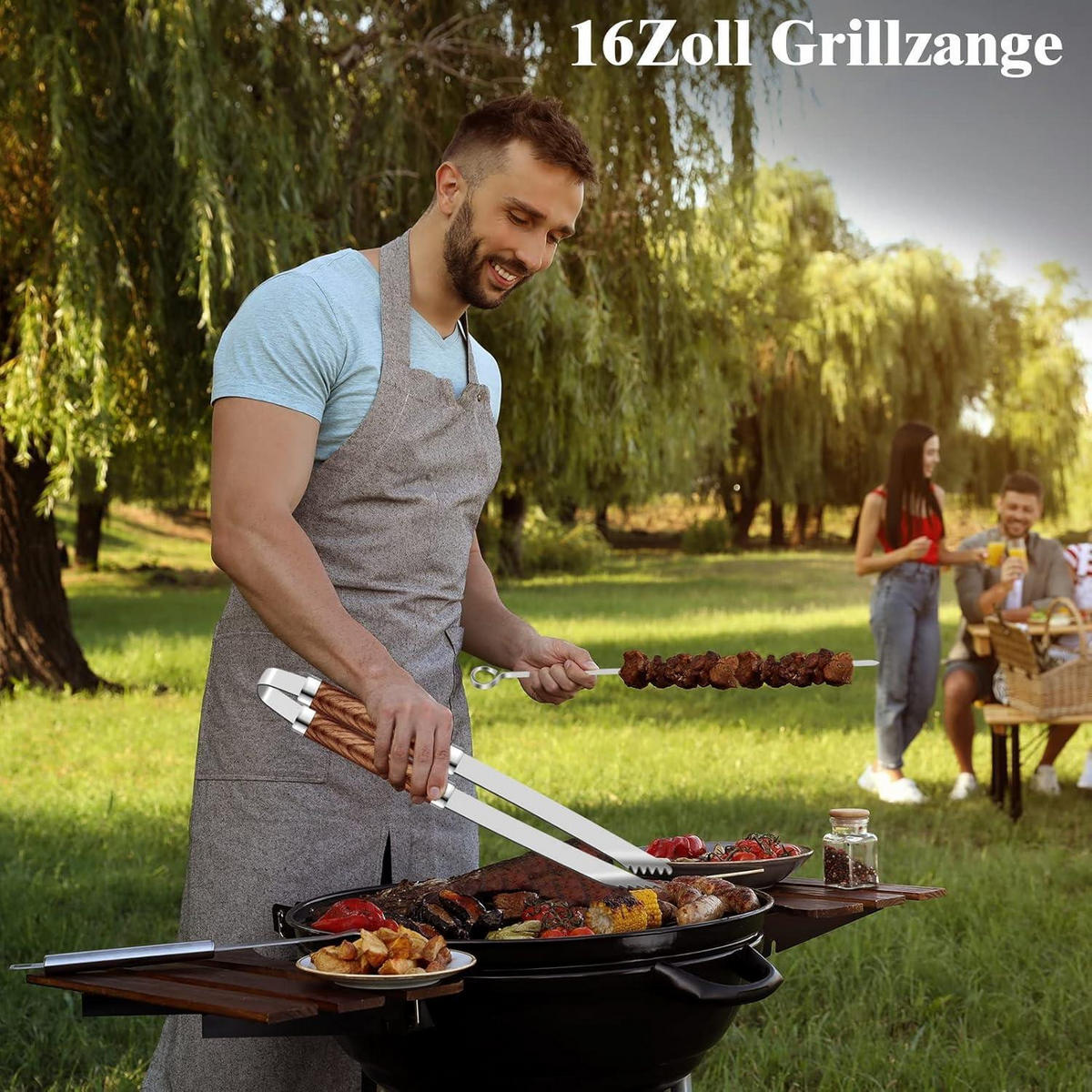 GRILLBESTECK 26-teiliges Set Edelstahl mit Koffer und Fleischthermometer - Braun, Metall (44.5cm)