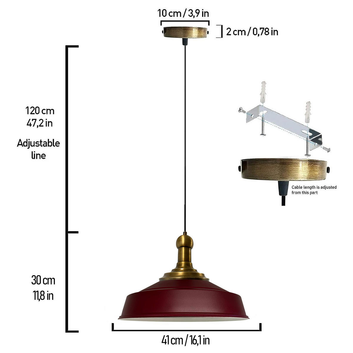 PENDELLEUCHTE Asletl 40/30 cm - Dunkelrot, Metall (40/30cm) - Bamyum