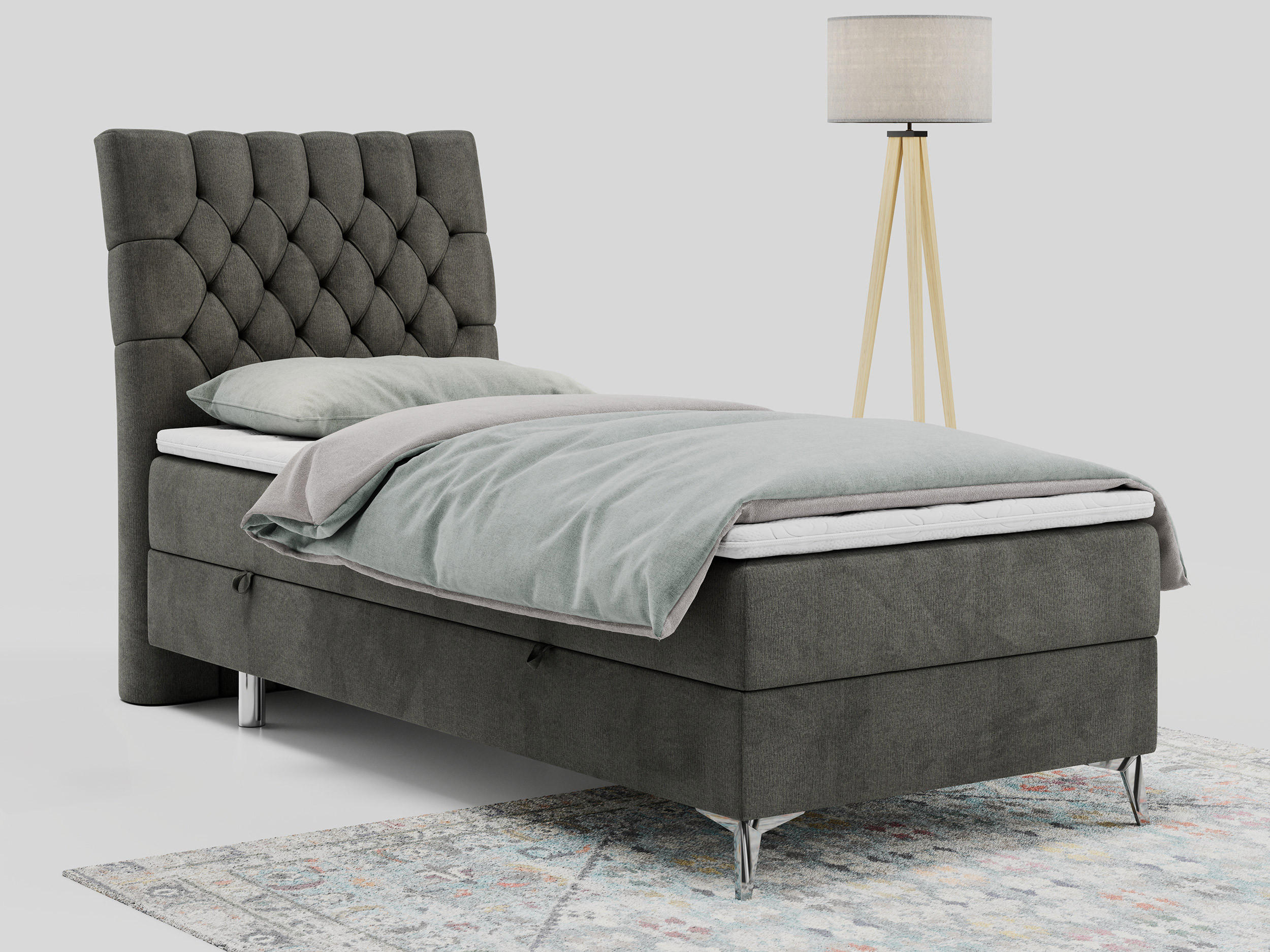 BOXBETT MILEN 90/200 Dunkelgrau Velvet - H3 - Links Seite - Dunkelgrau, Holz/Textil (90/200cm) - MKS