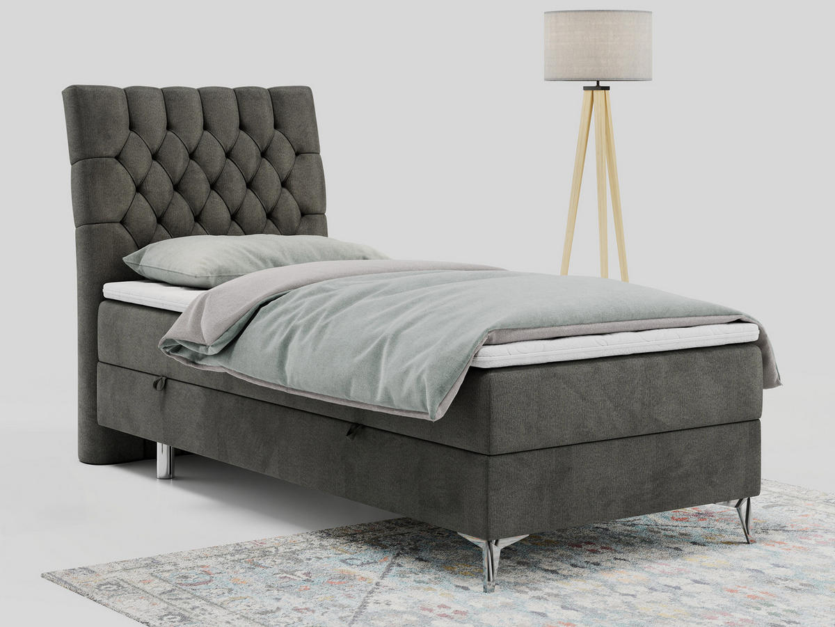 BOXBETT MILEN 90/200 Dunkelgrau Velvet - H3 - Links Seite - Dunkelgrau, Holz/Textil (90/200cm) - MKS