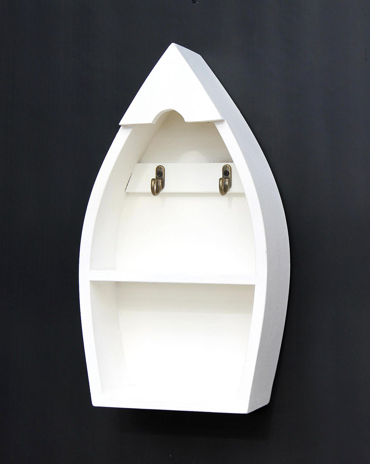 SCHLÜSSELBOARD mit Ablage Boot -S Schlüsselhaken Wandregal 30 cm Schlüsselleiste Schlüsselkasten - Weiß, Holz (16/30/7cm) - DanDiBo