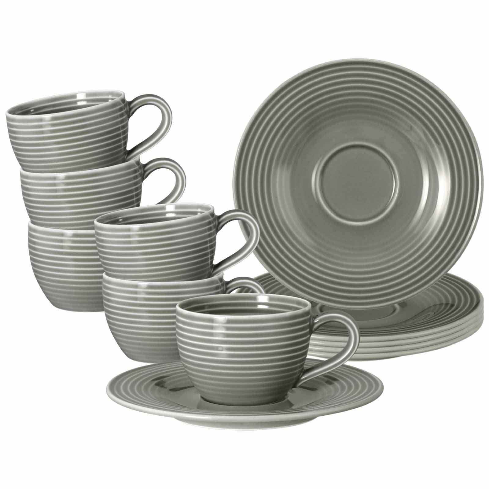 ESPRESSOTASSEN MIT UNTERTASSEN Beat Color Glaze Perlgrau 100 ml 6er Set - Grau, Keramik (13.7/6.3/13.7cm) - Seltmann Weiden