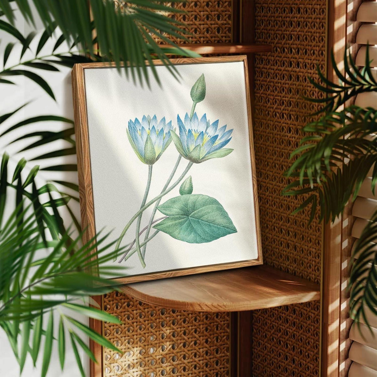 LEINWANDBILD Blauer Lotus mit Rahmen Holz 30 x 40 cm - Blau, Holz (30/0.5cm)