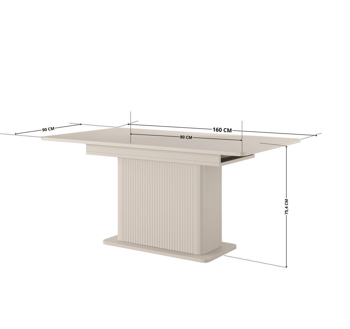 ESSTISCH Flore Beige ausziehbar 160-200 cm - Riffel-Optik - Beige, Holz/Holzwerkstoff (90/200/75cm) - Ravio