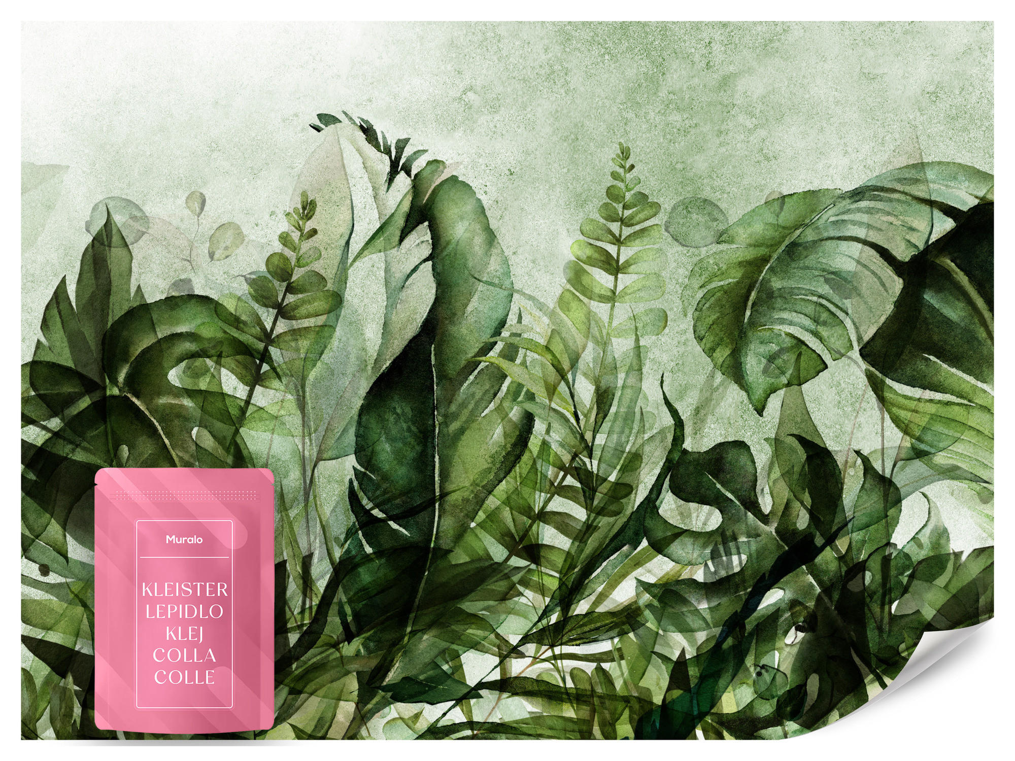 FOTOTAPETE für Wohnzimmer Grüne Blätter auf Beton 150x105 - Schwarz/Grün, Papier (150/105cm) - Muralo