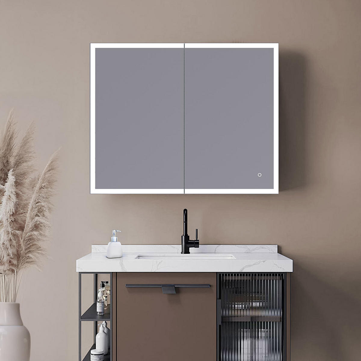 LED-SPIEGEL EVE - Farbe: Schwarz, Größe: 80 x 60 cm - Schwarz, Metall (80/60/13.3cm) - Home Deluxe