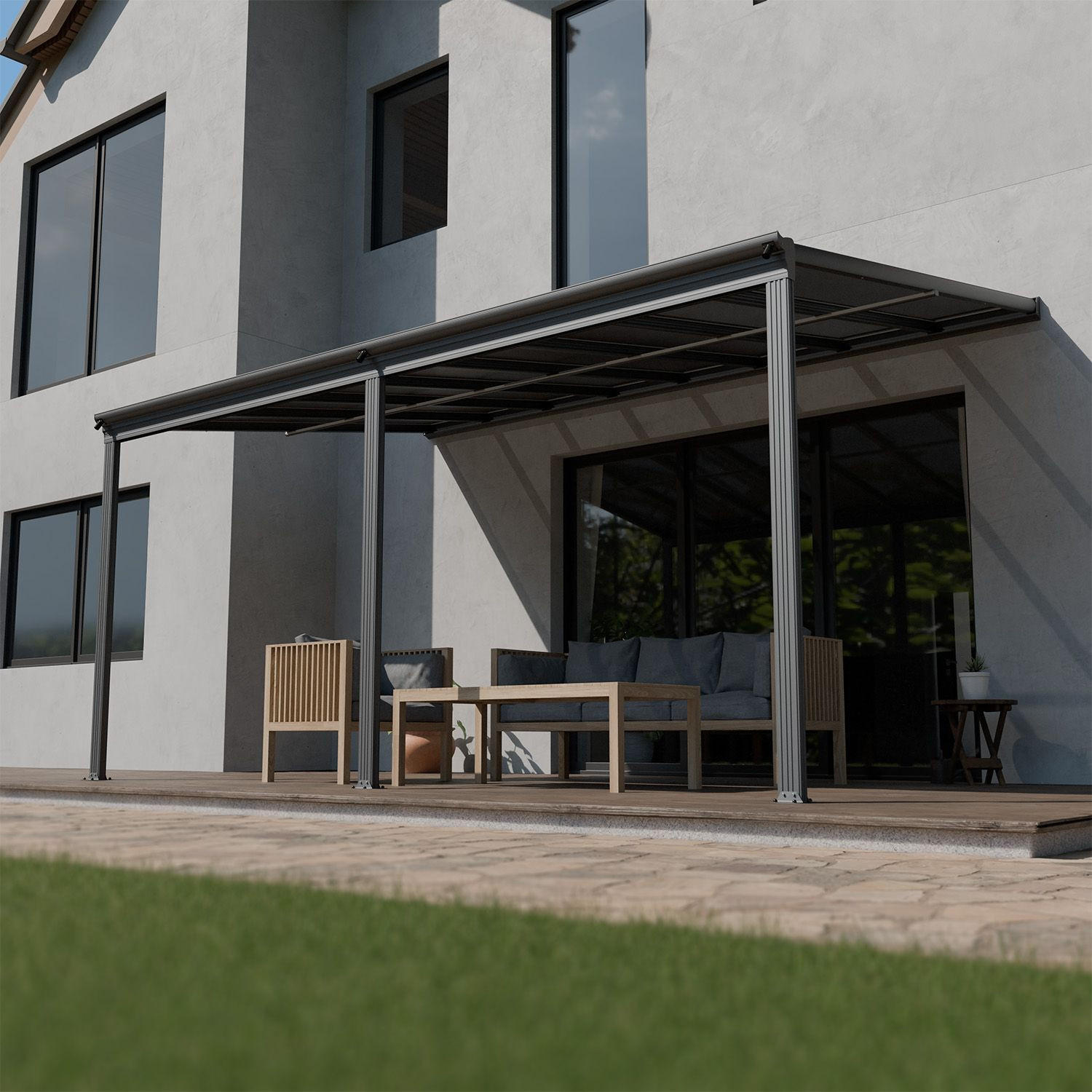 TERRASSENDACH Borneo Aluminium 4,9x3m dunkelgrau - Dunkelgrau, Metall (495/278/303cm) - Juskys