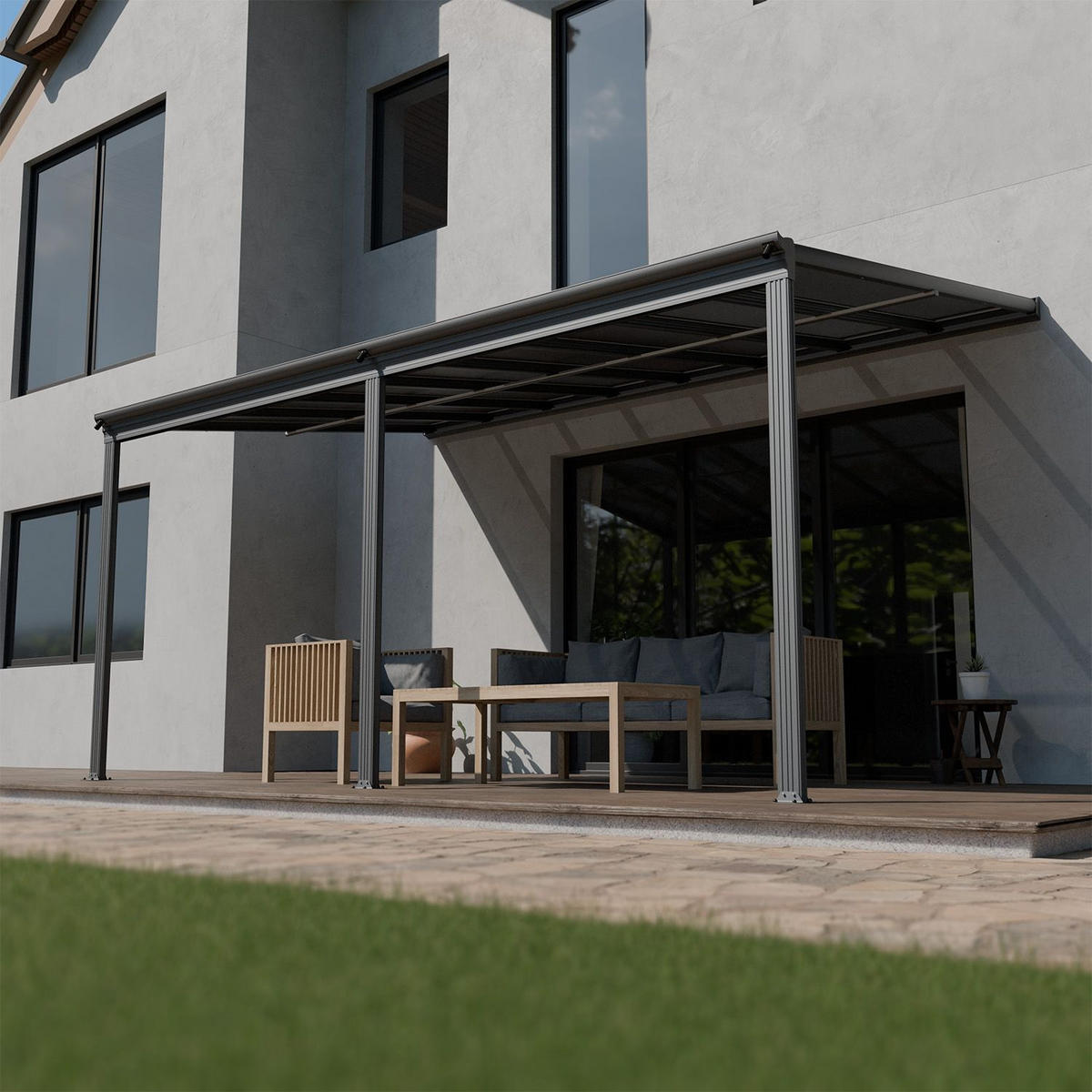 TERRASSENDACH Borneo Aluminium 4,9x3m dunkelgrau - Dunkelgrau, Metall (495/278/303cm) - Juskys