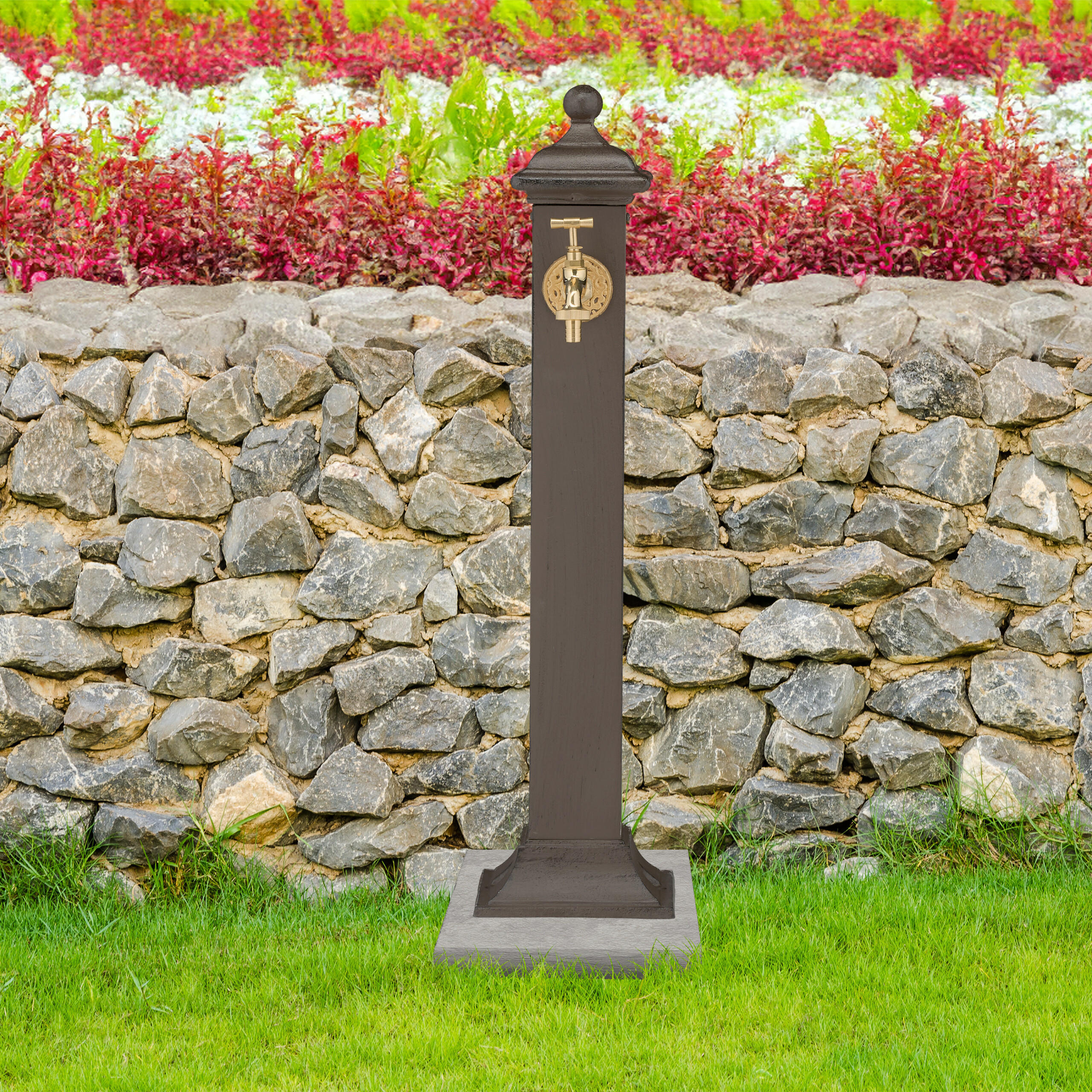 STANDBRUNNEN - Dunkelbraun, Metall (21/17/71cm) - Relaxdays