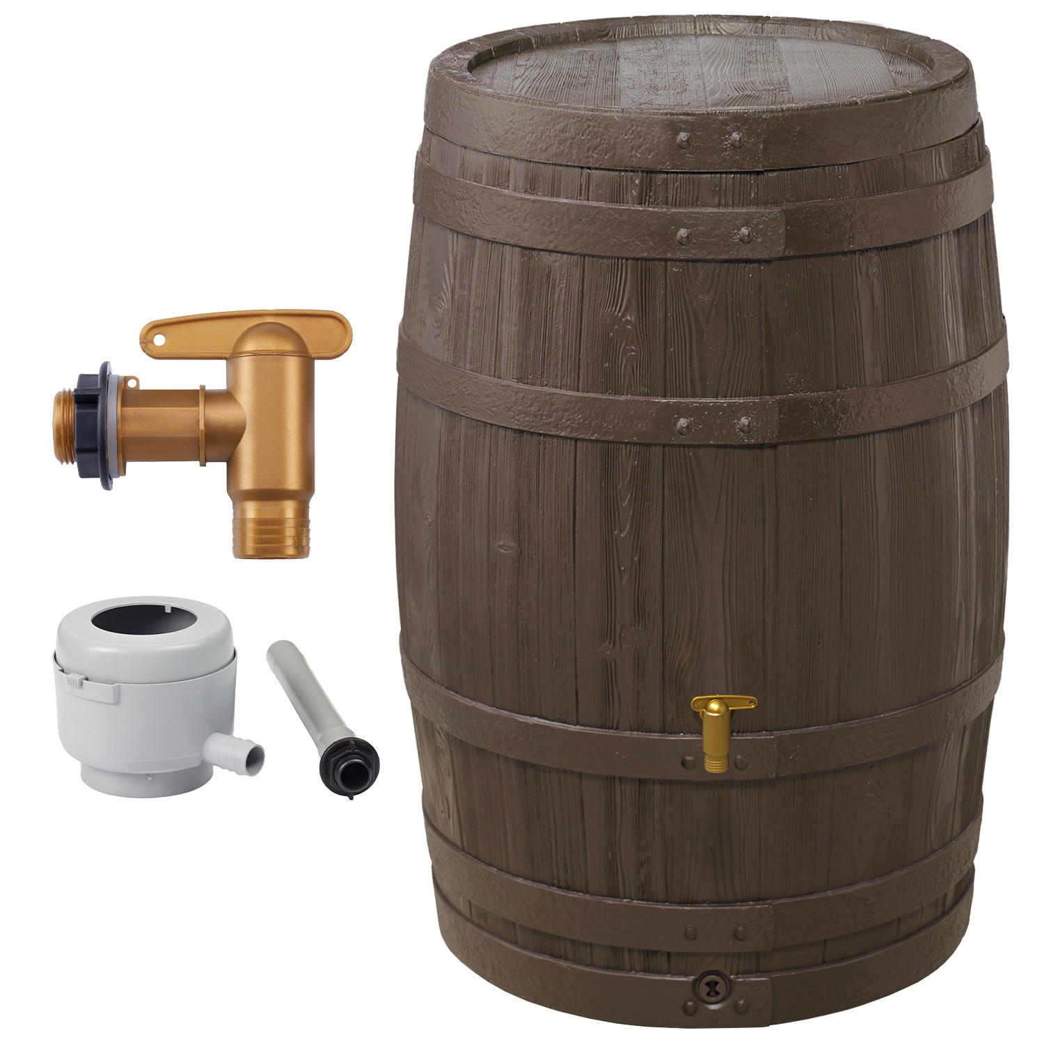 REGENFASS Komplett-Set 250 L braun inkl. Kunststoff-Auslaufhahn und Fallrohranschluss - Braun, Kunststoff (65/93/66cm) - 4rain
