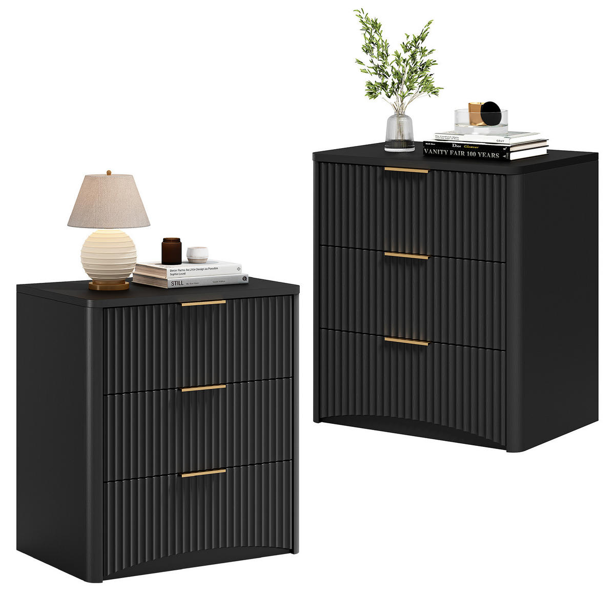 NACHTTISCH mit 3 Schubladen 58/38/64 cm in Schwarz mit Soft-Close - Schwarz, Holzwerkstoff (38/64/58cm) - BEAOK