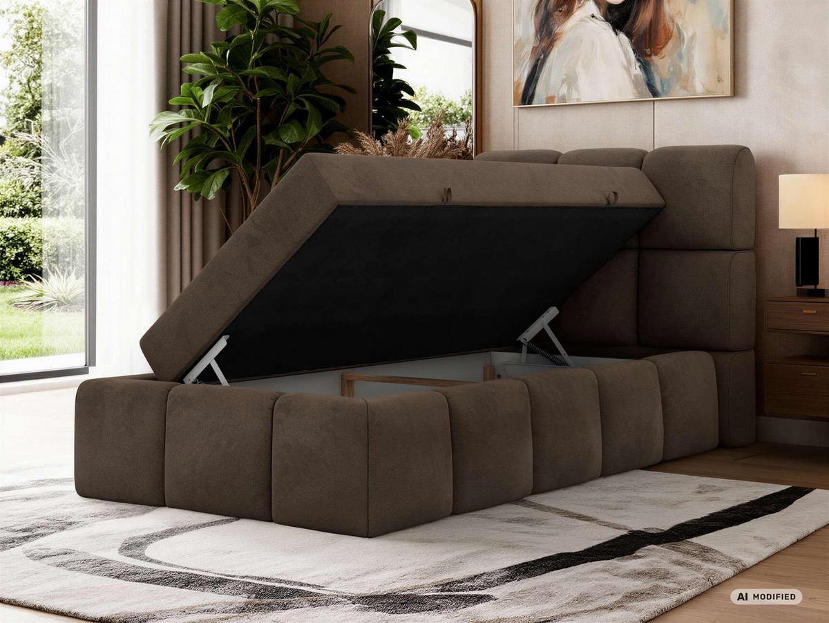 BOXBETT NIRA 90/200 - Braun Velvet - Topper Visco - H3 - Schwarz/Braun, Kunststoff/Textil (200/90cm) - MKS