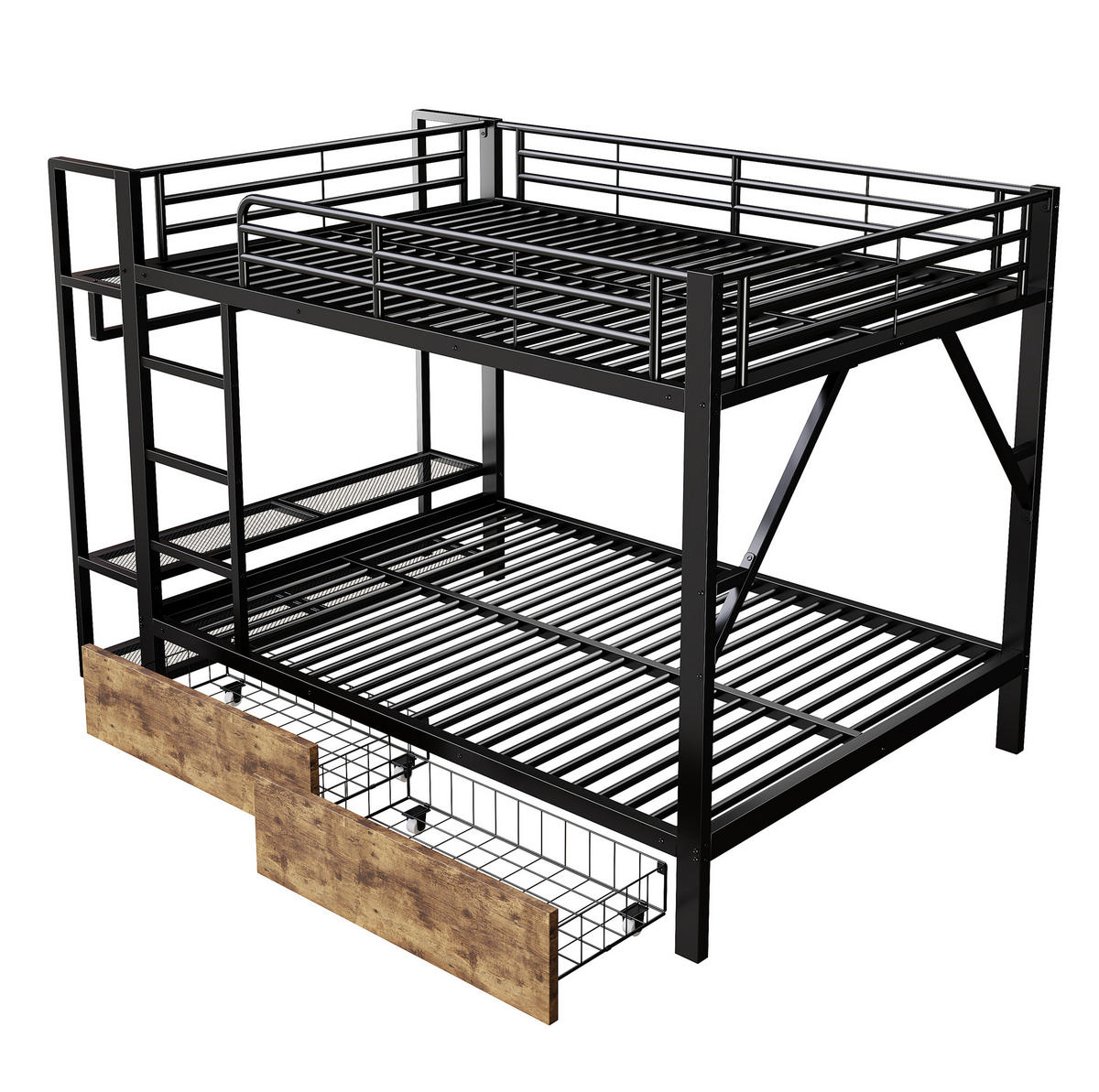 ETAGENBETT 140/200 cm aus Metall mit LED-Beleuchtung und Stauraum - Schwarz, Metall - BEAOK