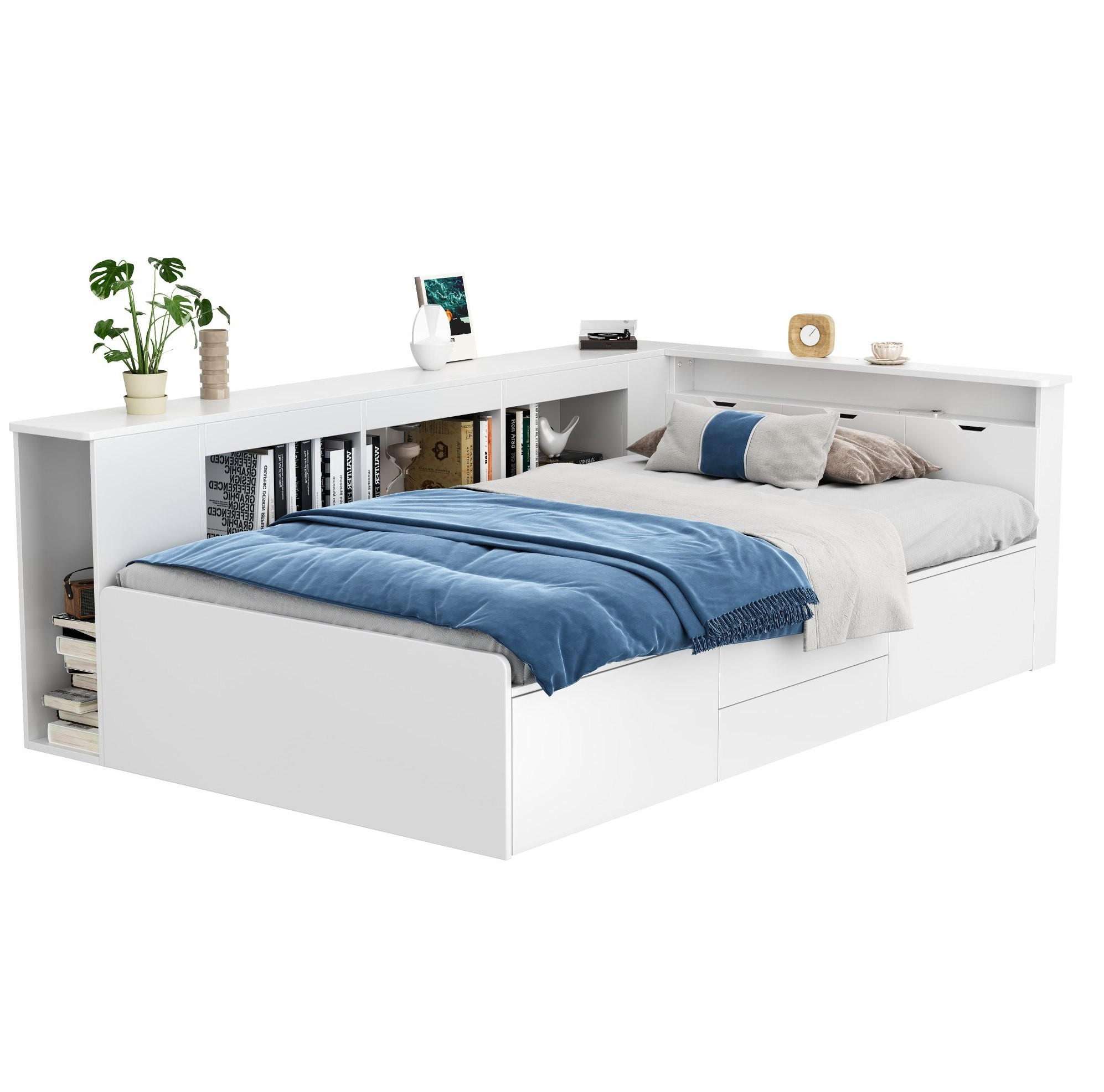 KINDEREINZELBETTEN aus MDF 90x200 cm in Weiß mit 4 Schubladen & Stauraum - Weiß, Holzwerkstoff (90/200cm) - Modfu
