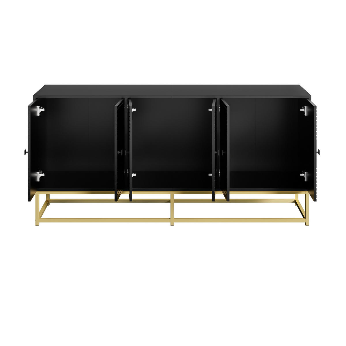 KOMMODE 160/38/75,5 cm aus Spanplatte mit 3 Doppeltürfächern Schwarz - Schwarz, Holzwerkstoff (160/75.5/38cm) - Modenvie