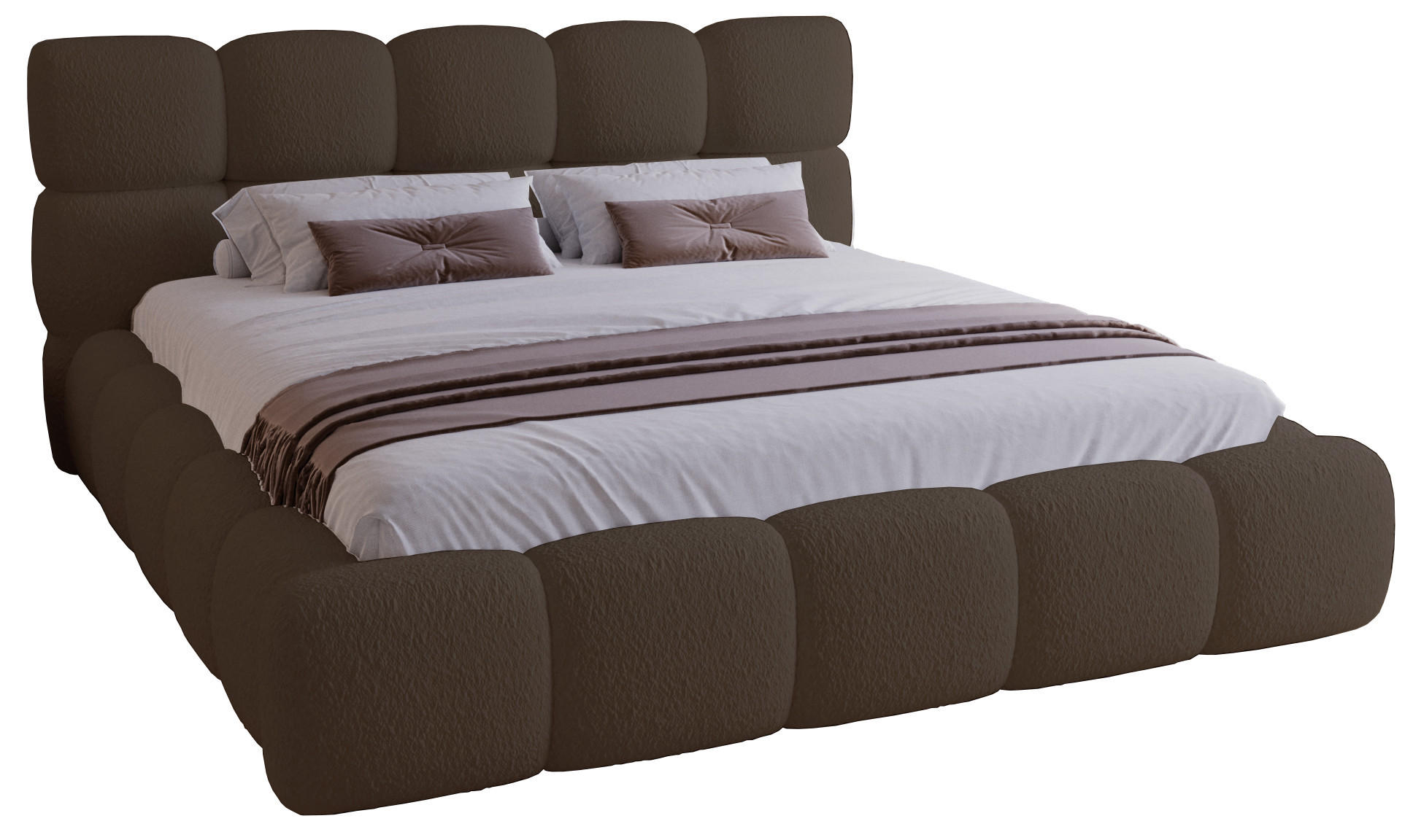 DOPPELBETT 200x200 Lucca mit Bettkasten, Stoff Bouclé, Braun - Braun, Holz/Textil (200/200cm) - Emporius