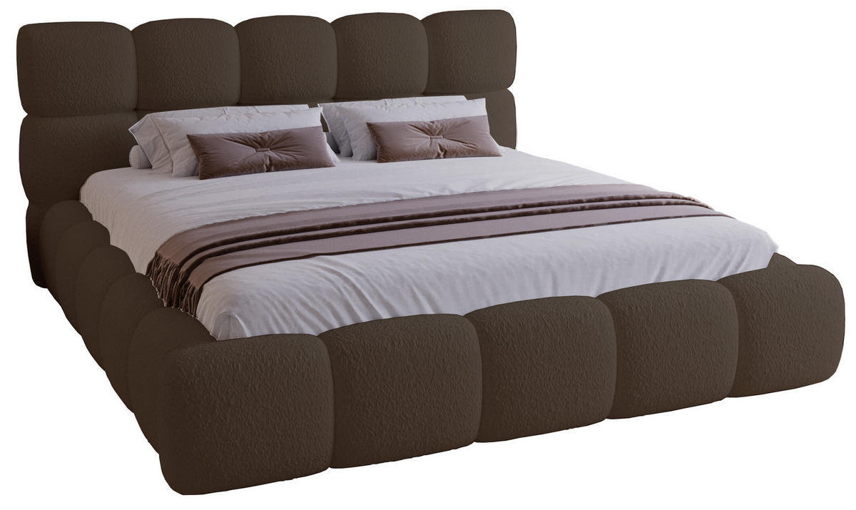 DOPPELBETT 200x200 Lucca mit Bettkasten, Stoff Bouclé, Braun - Braun, Holz/Textil (200/200cm) - Emporius