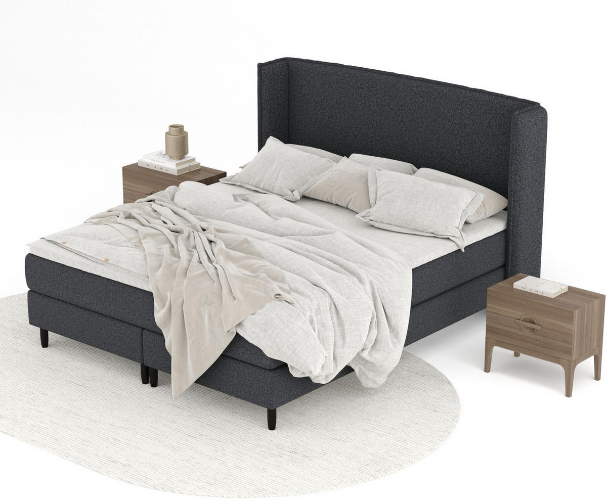 KONTINENTALBETT Ardis Schwarz 200/200 cm mit Matratze und Topper - Schwarz, Holz/Holzwerkstoff (200/200cm) - Maison de Reve