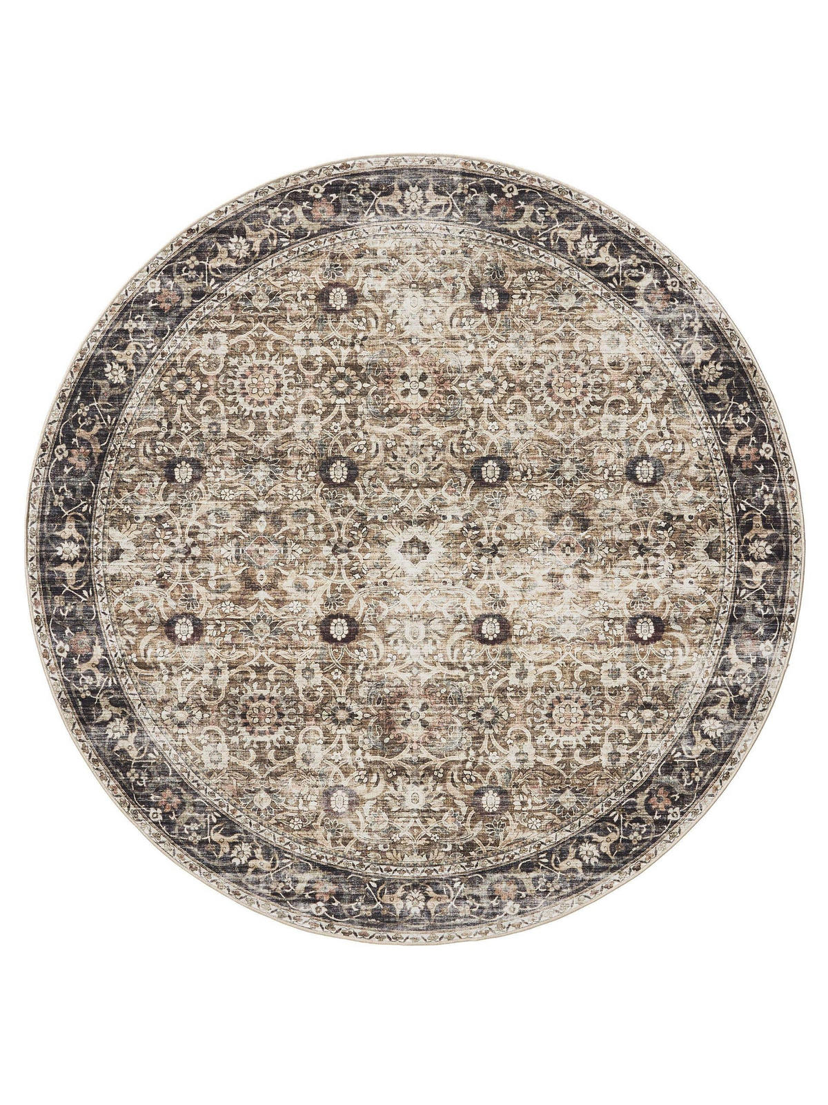 VINTAGE-TEPPICH George waschbar ø 160 cm rund - Taupe/Anthrazit, Kunststoff (160/160cm) - benuta