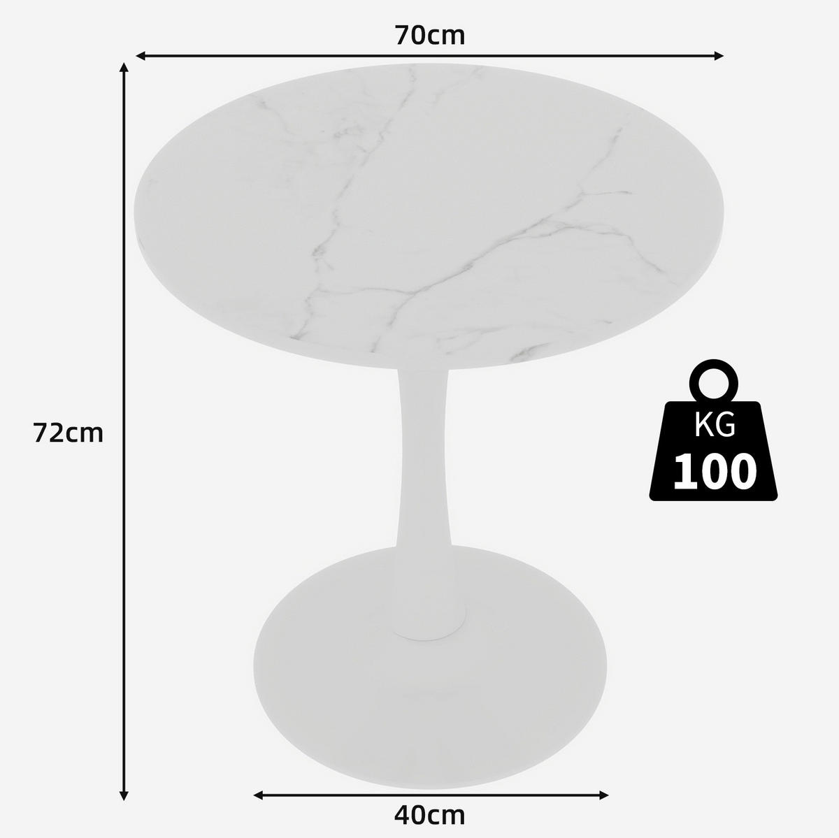 COUCHTISCH 70 cm in Weiß aus Kunstmarmor–rund und vielseitig - Weiß, Stein (70/70/72cm) - Flora Grace