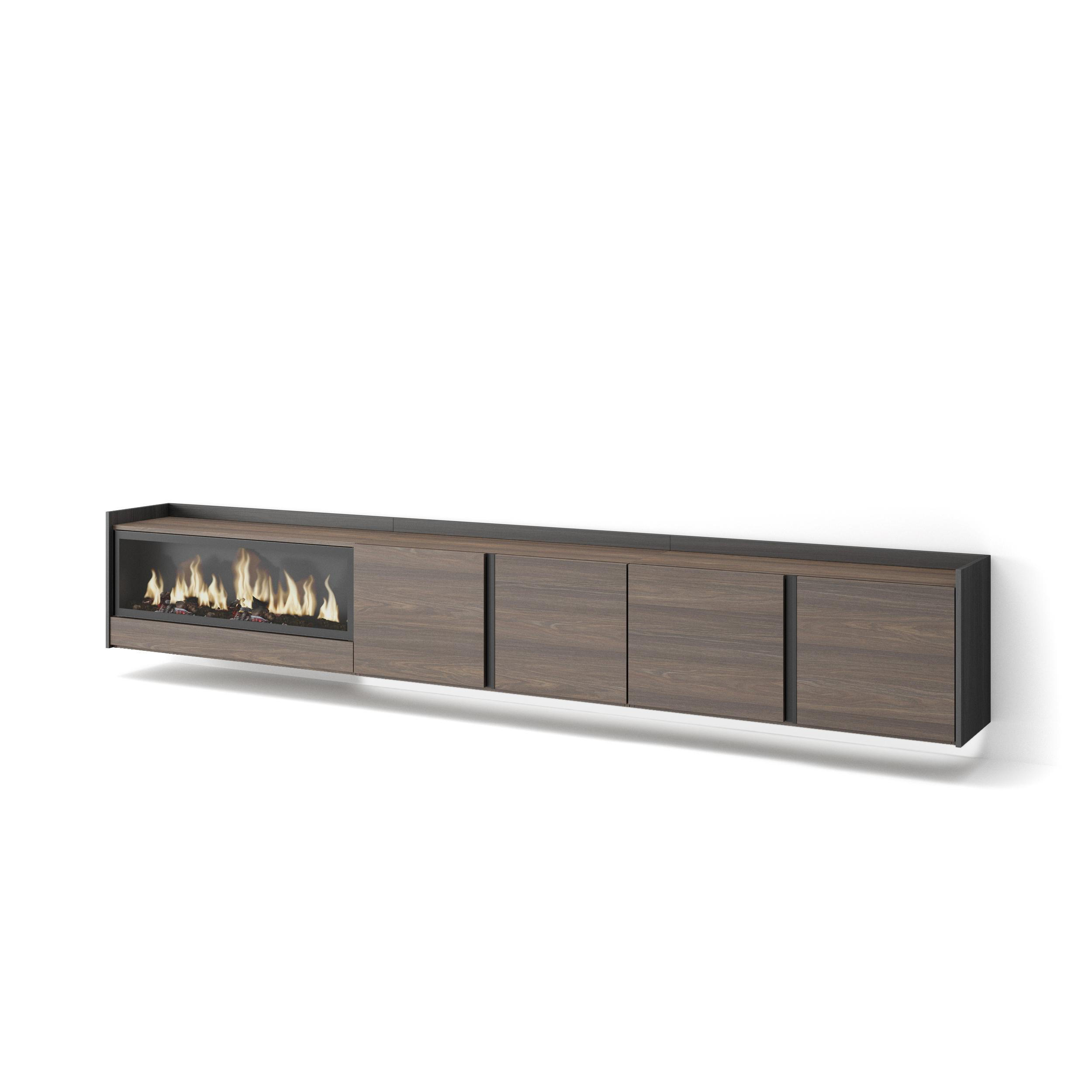 LOWBOARD, Eiche und Schwarz, 315/35/50cm, Kamin mit Feuereffekt XXL - Dunkelbraun, Holzwerkstoff (315/50/35cm) - Skraut Home
