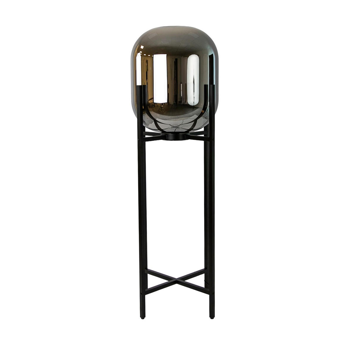 STELEUCHTE aus grauem Rauchglas mit Spiegeleffekt und schwarzem Stahl Ø45/140 cm - Schwarz, Metall (45/45/140cm) - The Lumine