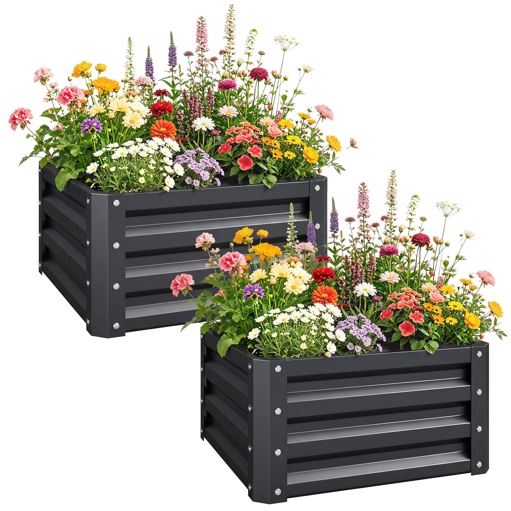 HOCHBEET-SET DE-12214 2er-Set 60/60/30,5 cm mit offenem Boden Grau - Grau, Metall (60/30.5/60cm) - ComfortXL