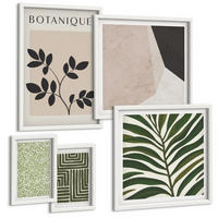 BILDER SET 5er Set - 50x50 cm & 20x30 cm & 40x60 cm Weißer Rahmen - Botanische Boho-Kompositionen - Weiß, Kunststoff (40/60cm) - TULUP