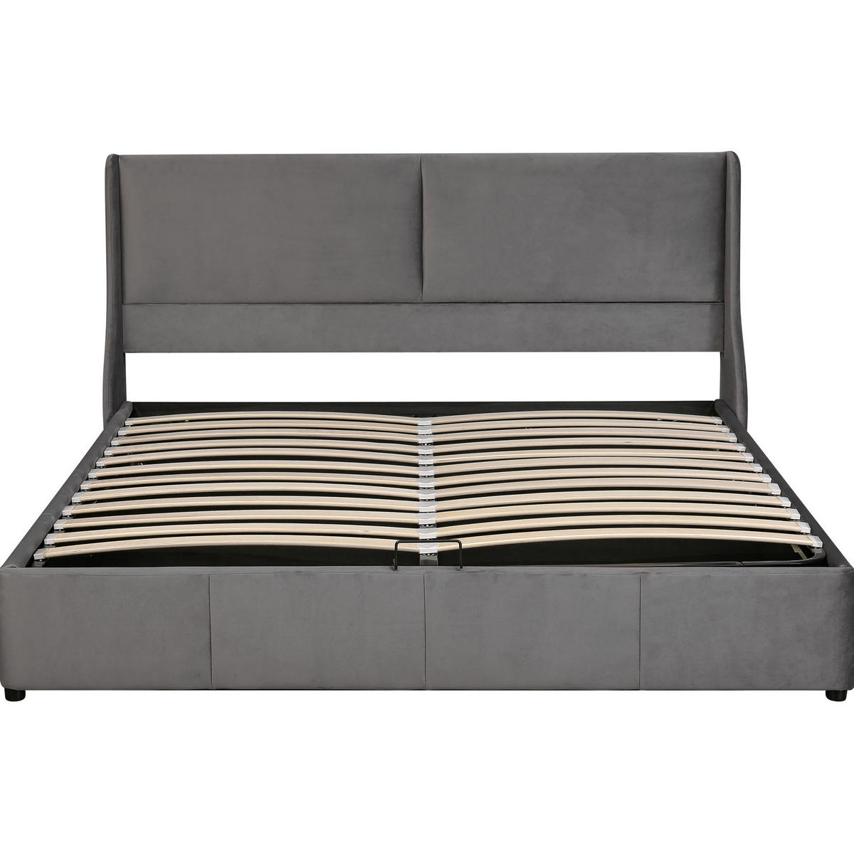POLSTERBETT 160/200 cm grau mit hydraulischem Bettkasten - Grau, Textil (160/200cm) - OKWISH