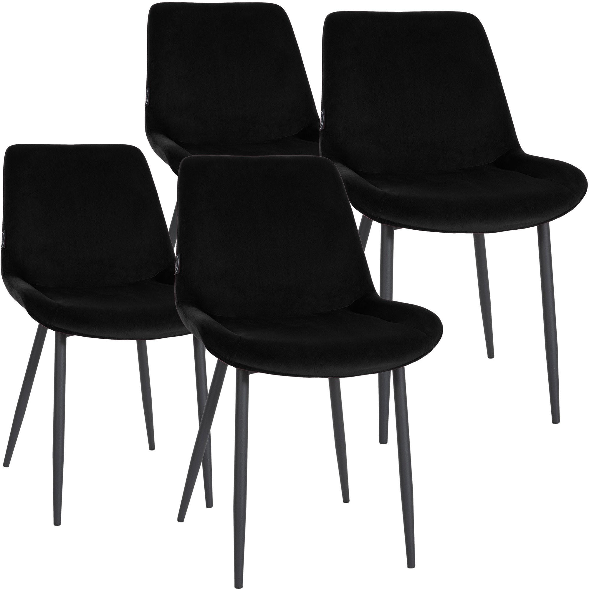 STUHL 4er Set Samt schwarz - Schwarz, Textil/Metall (51/80/60cm) - CLP